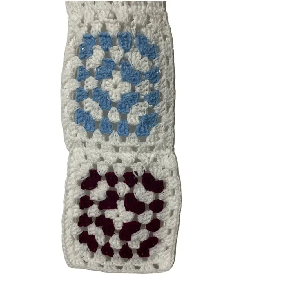 Hand Made Knit Scarf Granny Quilt Pattern Cottagecore Preppy Boho 72 X 8